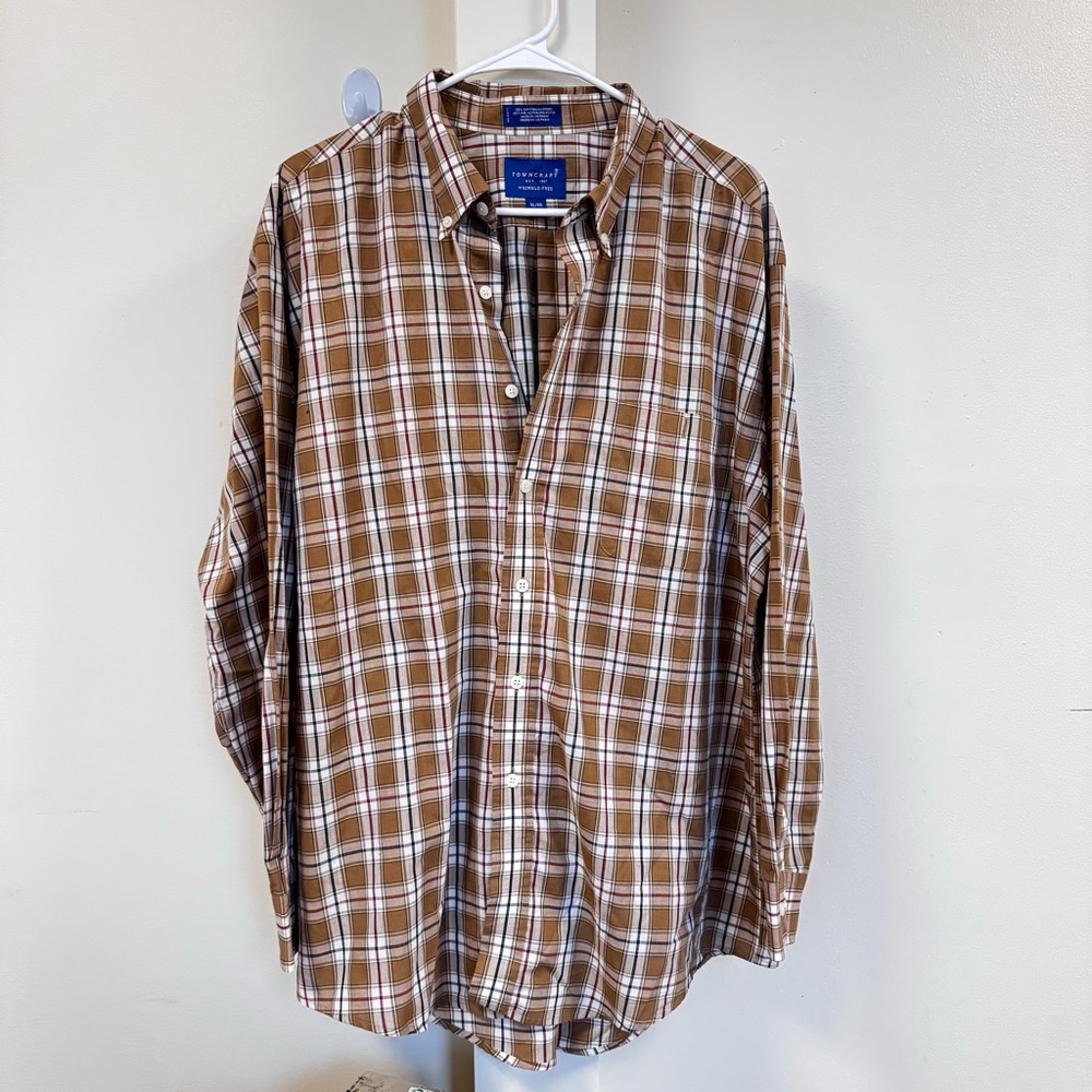 Towncraft Brown and White Casual Button Down Shirt